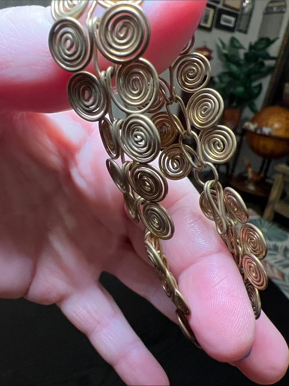 Egyptian Coil Etruscan Style Antique Finished Brass Link Spiral Swirl Bracelet